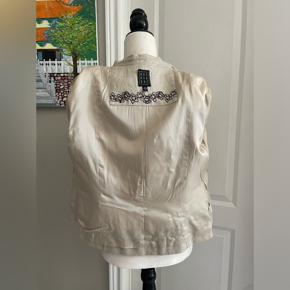 💯% Linen Silver Thread Embroidered Wood Beaded Blazer - 10 - Picture 11 of 13